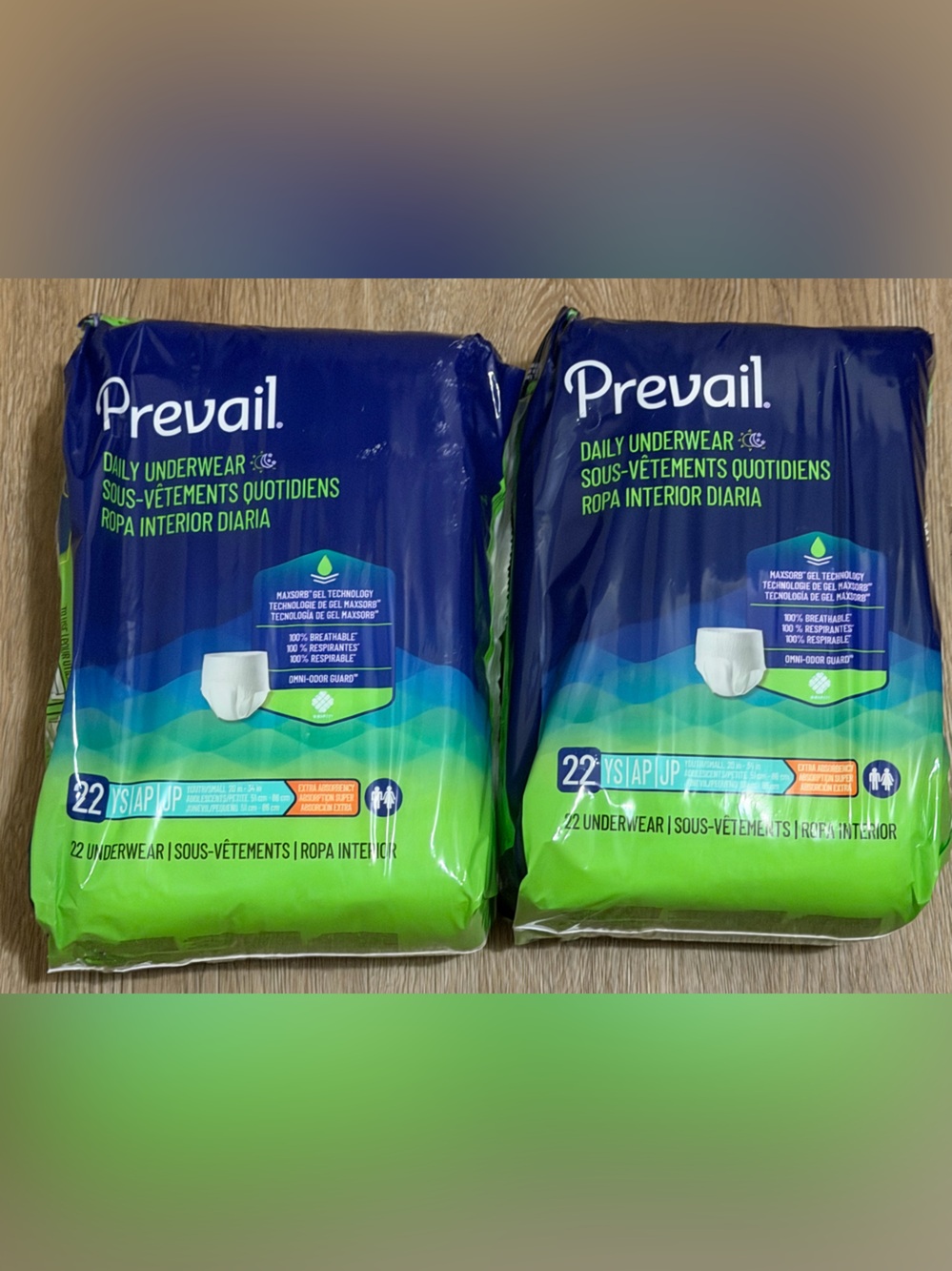 2 Prevail Daily Disposable Underwear Youth Small 20"-34"- 22 Count Packages NEW
